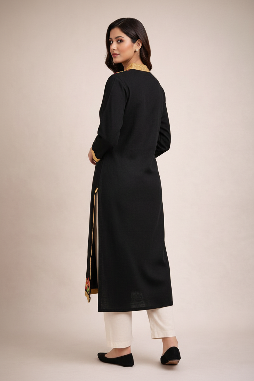 Black Red Gold Embroidered Kurti Back View