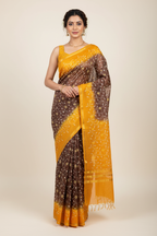 Brown & Mustard Embroidered Saree - Model Shot