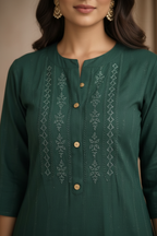 Close-up embroidery and gold buttons