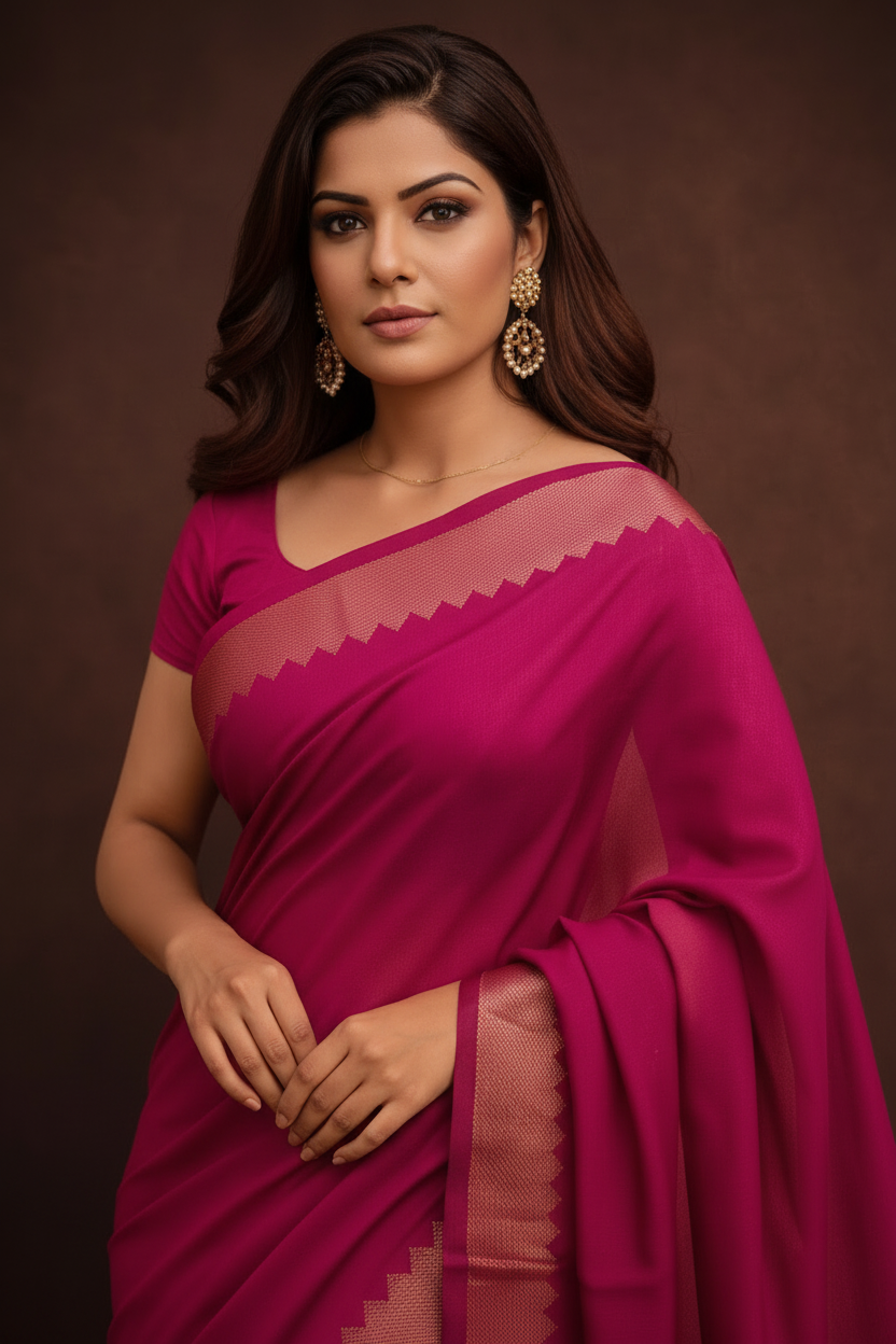 Close-up – face, blouse & border detail