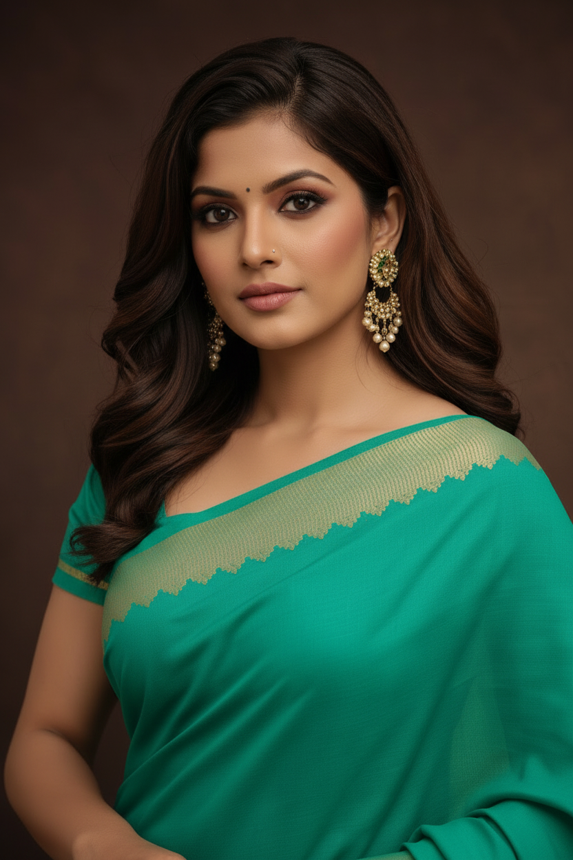 Close-up – face, blouse & zari border