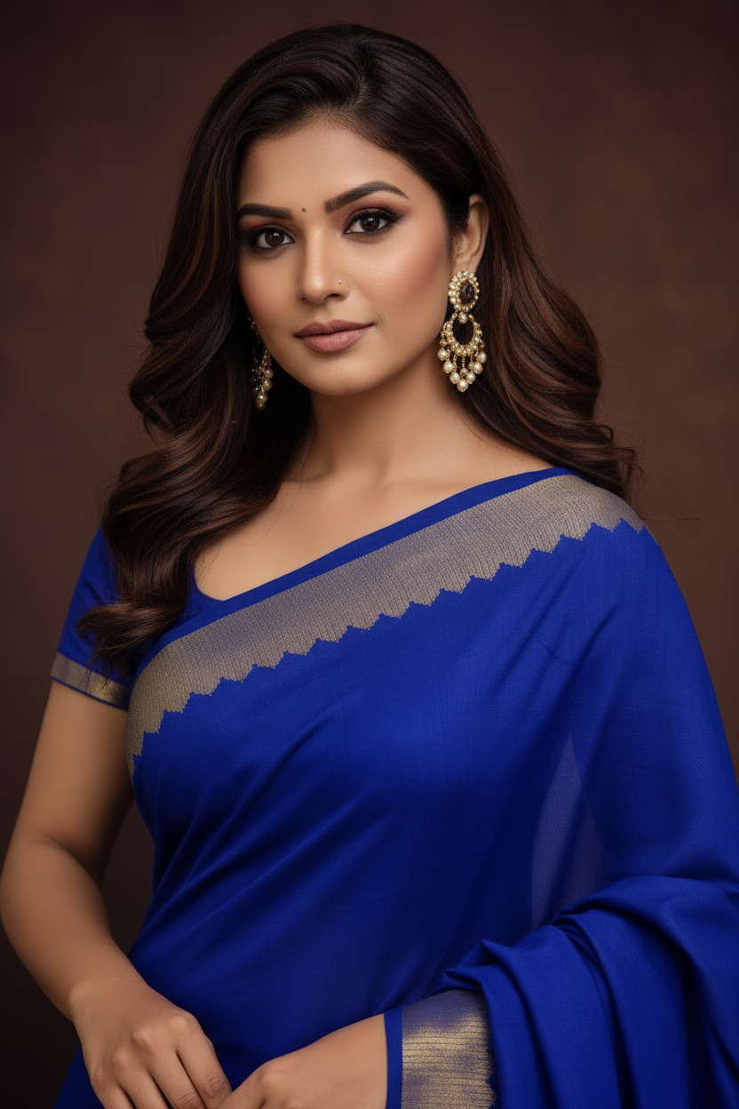 Close-up – face, blouse & zari border