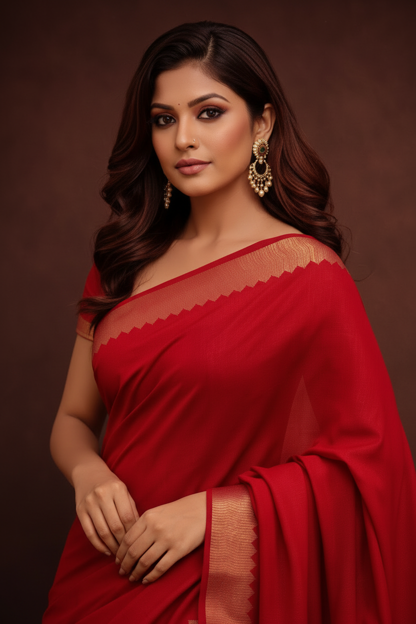 Close-up – face, blouse & zari border