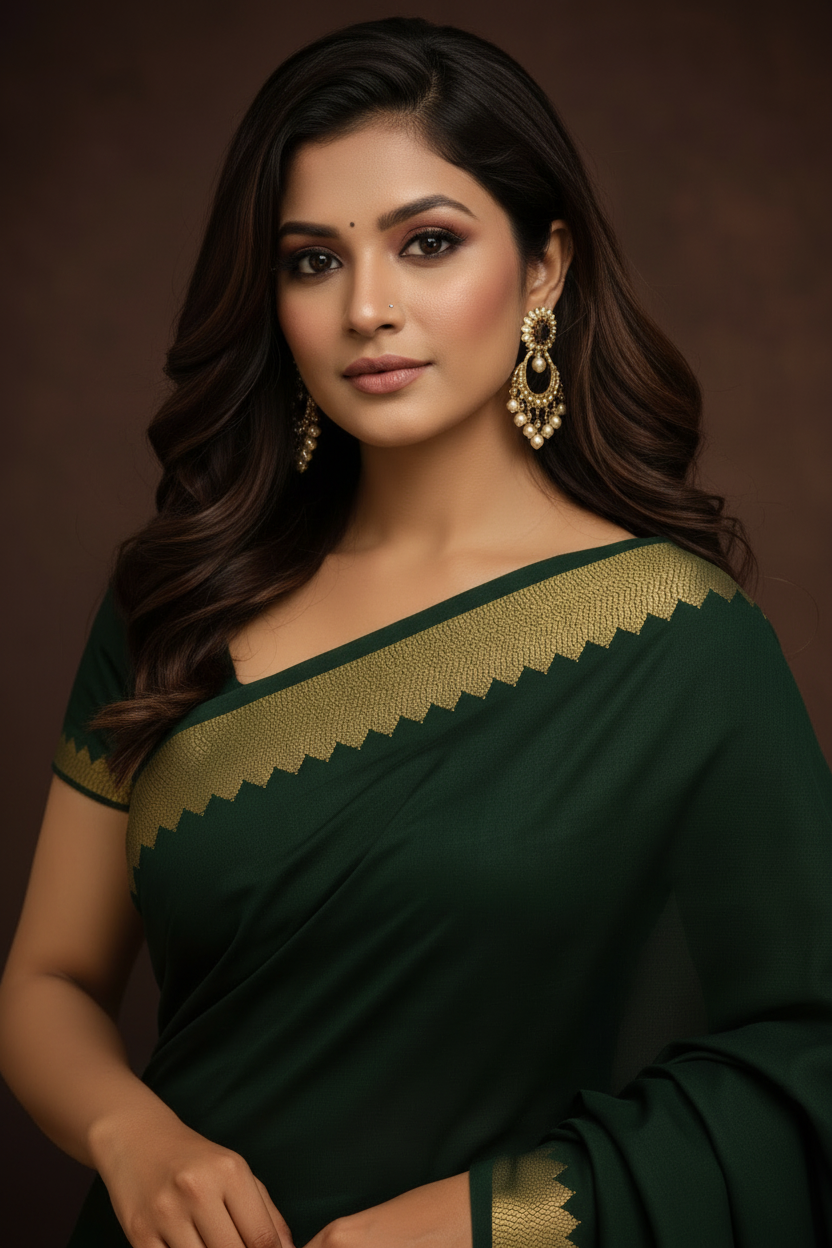 Close-up – face, blouse & zari border