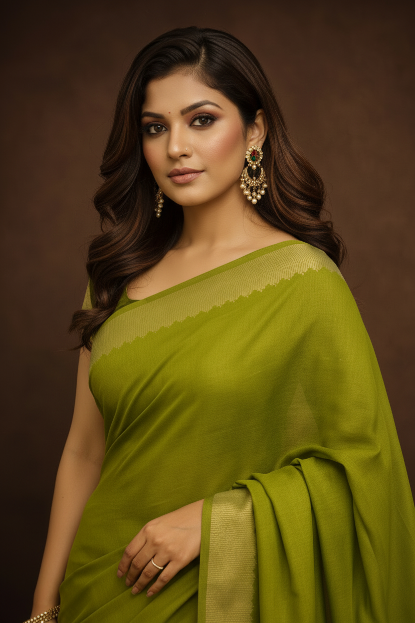 Close-up – face, blouse & zari border