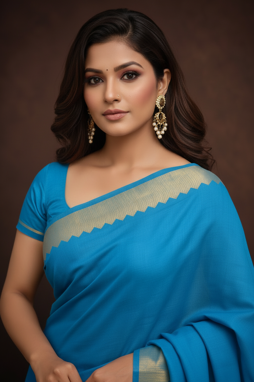 Close-up – face, blouse & zari border