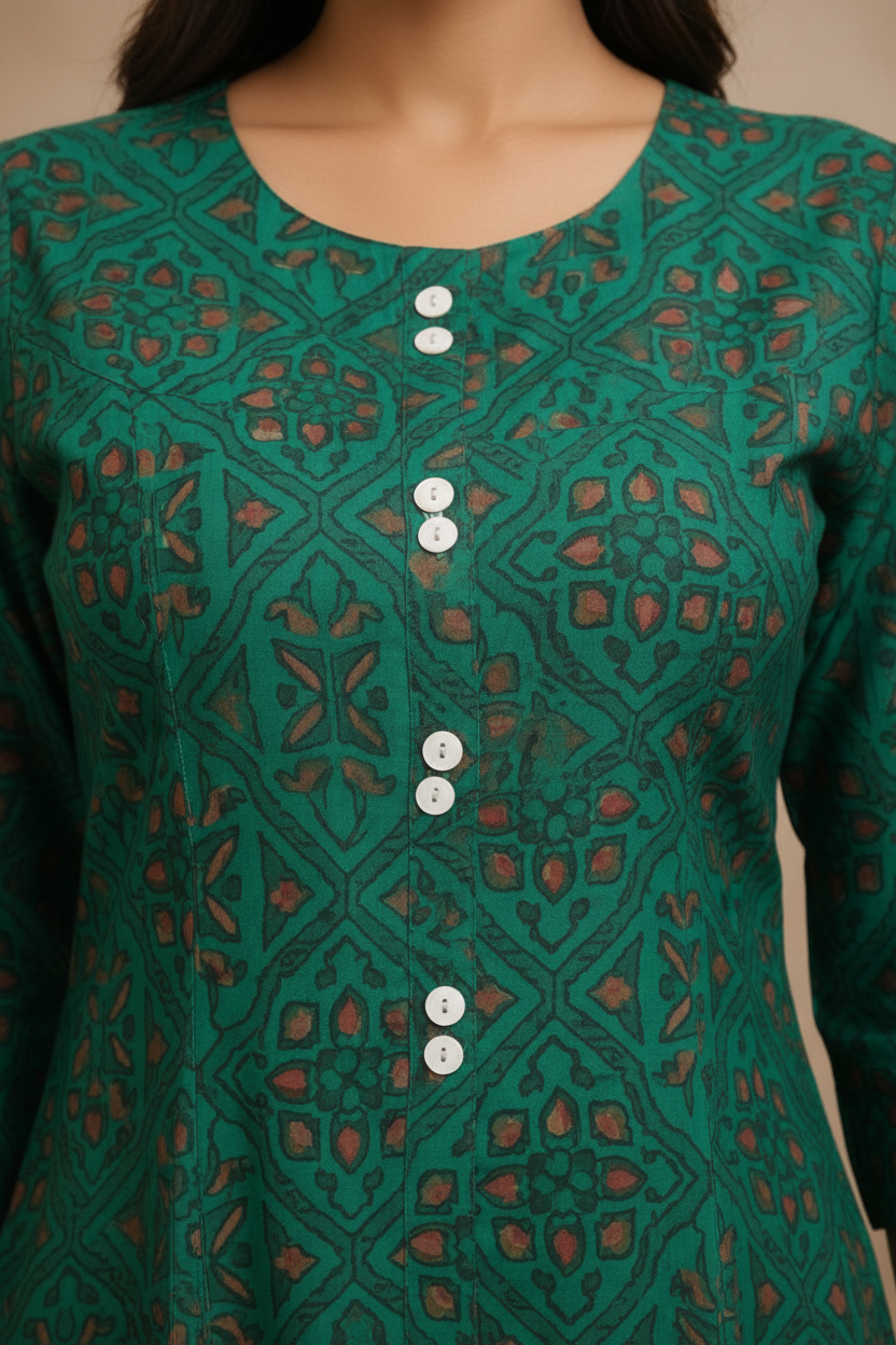 Close-up floral print and buttons