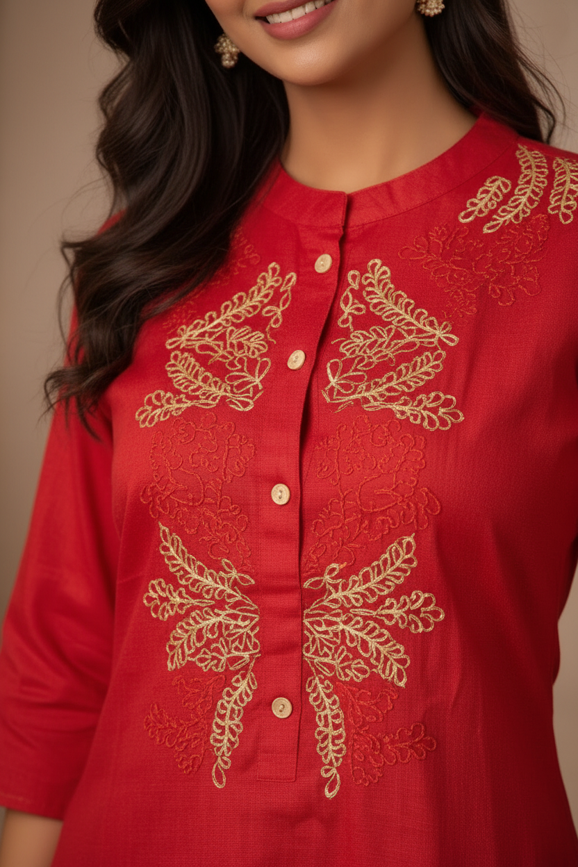 Close-up gold embroidery and buttons