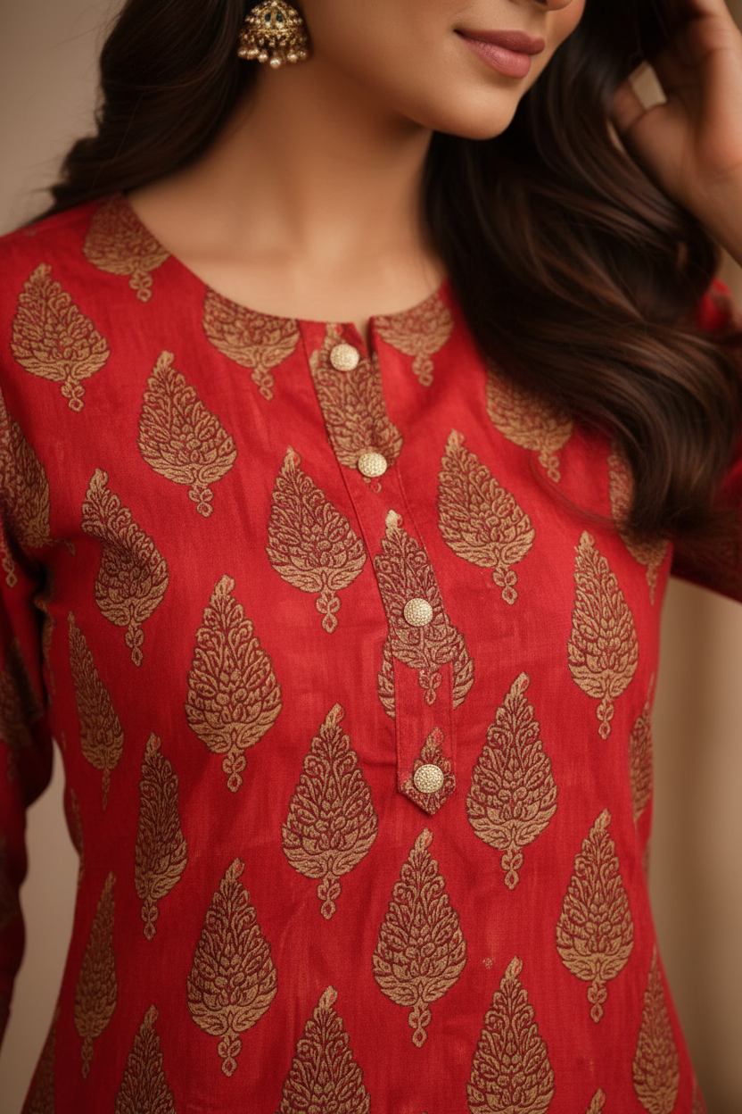 Close-up gold paisley print