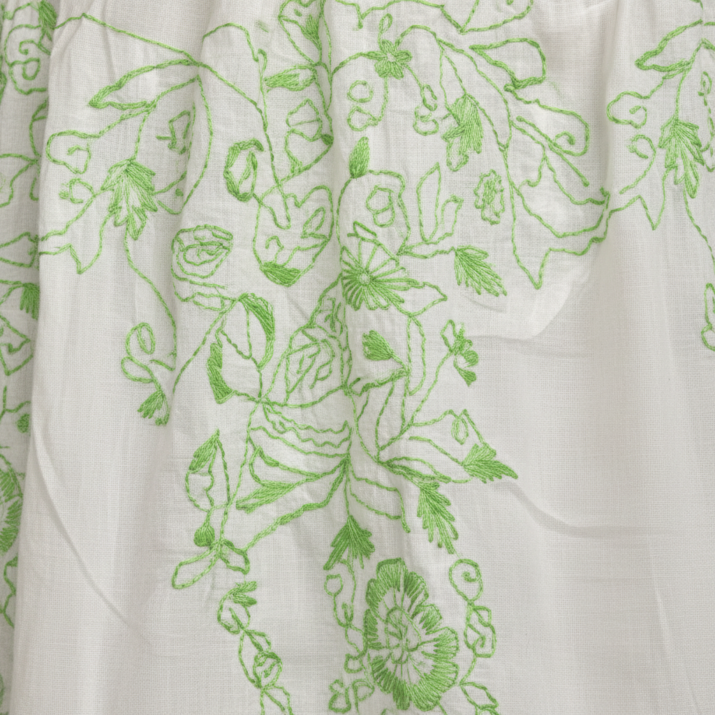 Close-up green embroidery detail