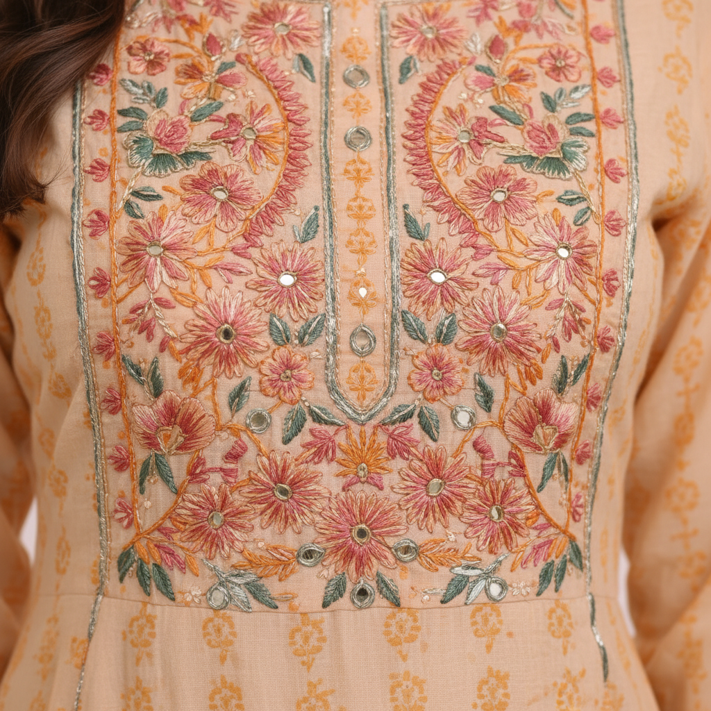 Close-up multicolor embroidery detail