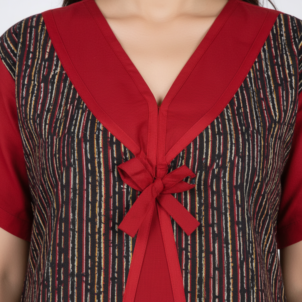 Close-up neckline and bow