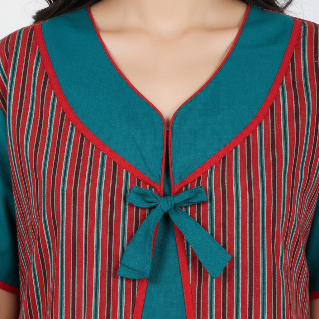 Close-up neckline bow detail