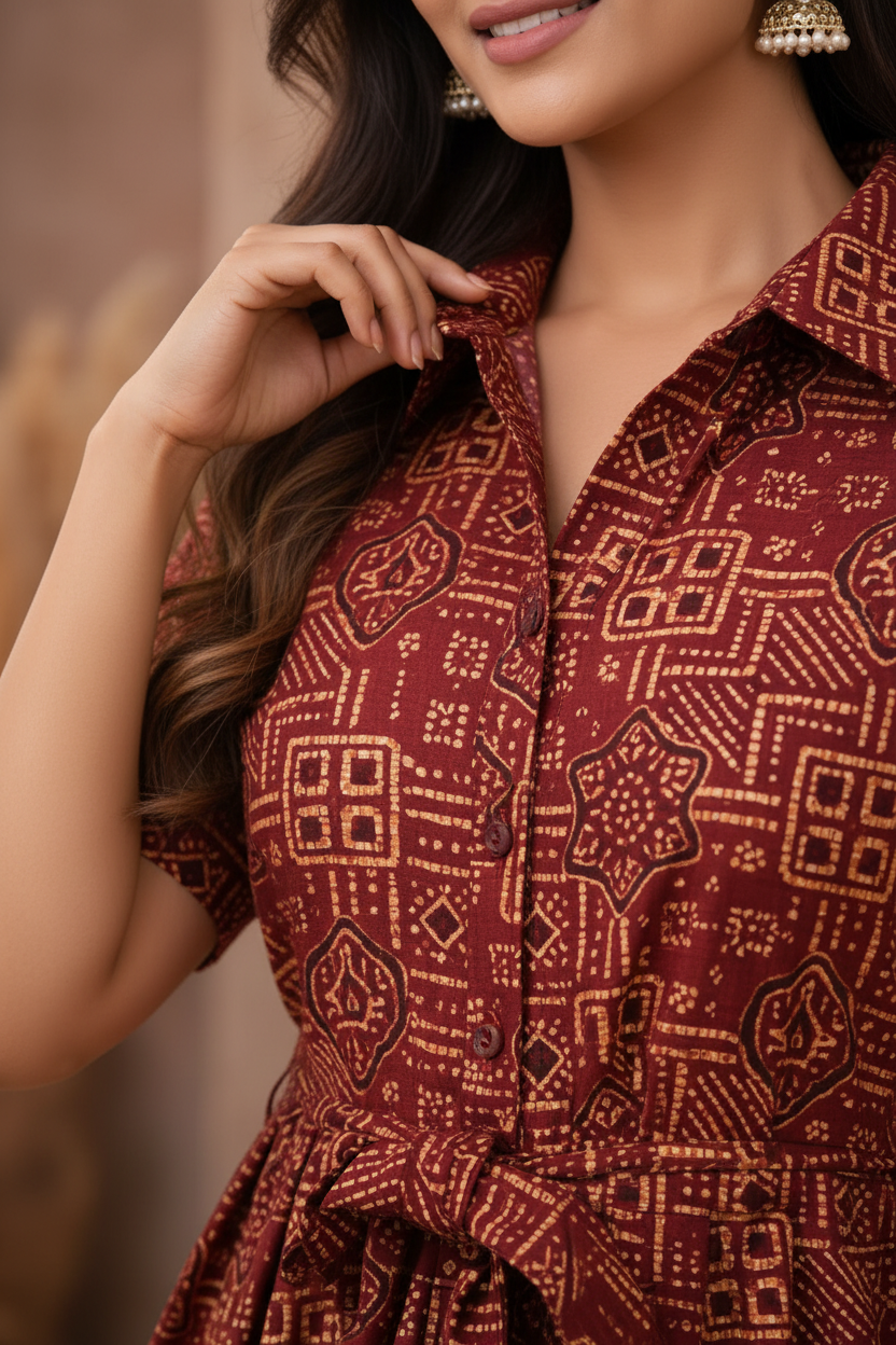 Close-up of dress fabric and collar detail