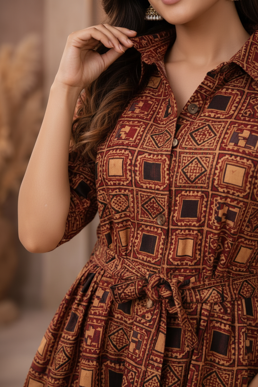 Close-up of dress fabric and collar detail