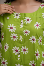 Close-up of kurti fabric and daisy print detail