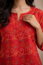 Close-up of kurti fabric and print detail
