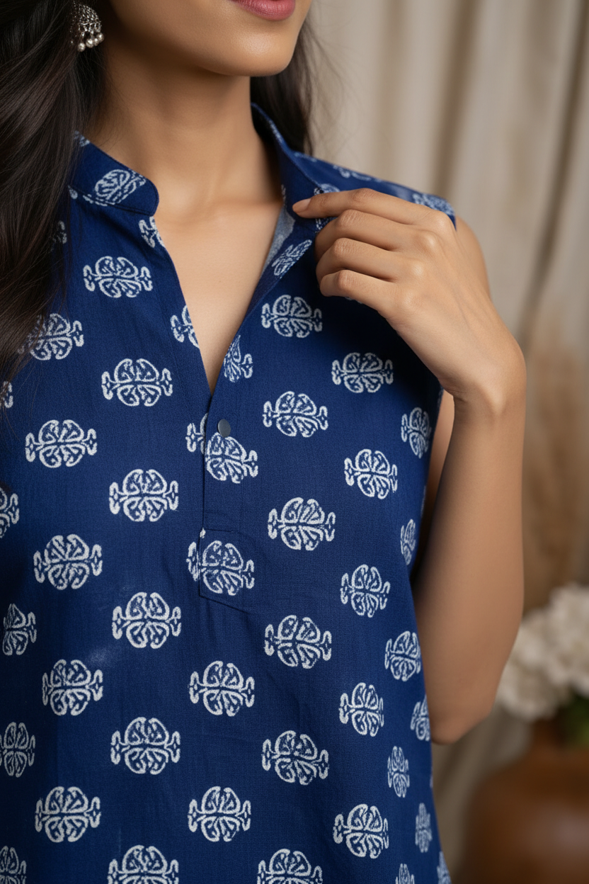 Close-up of medallion print and collar detail
