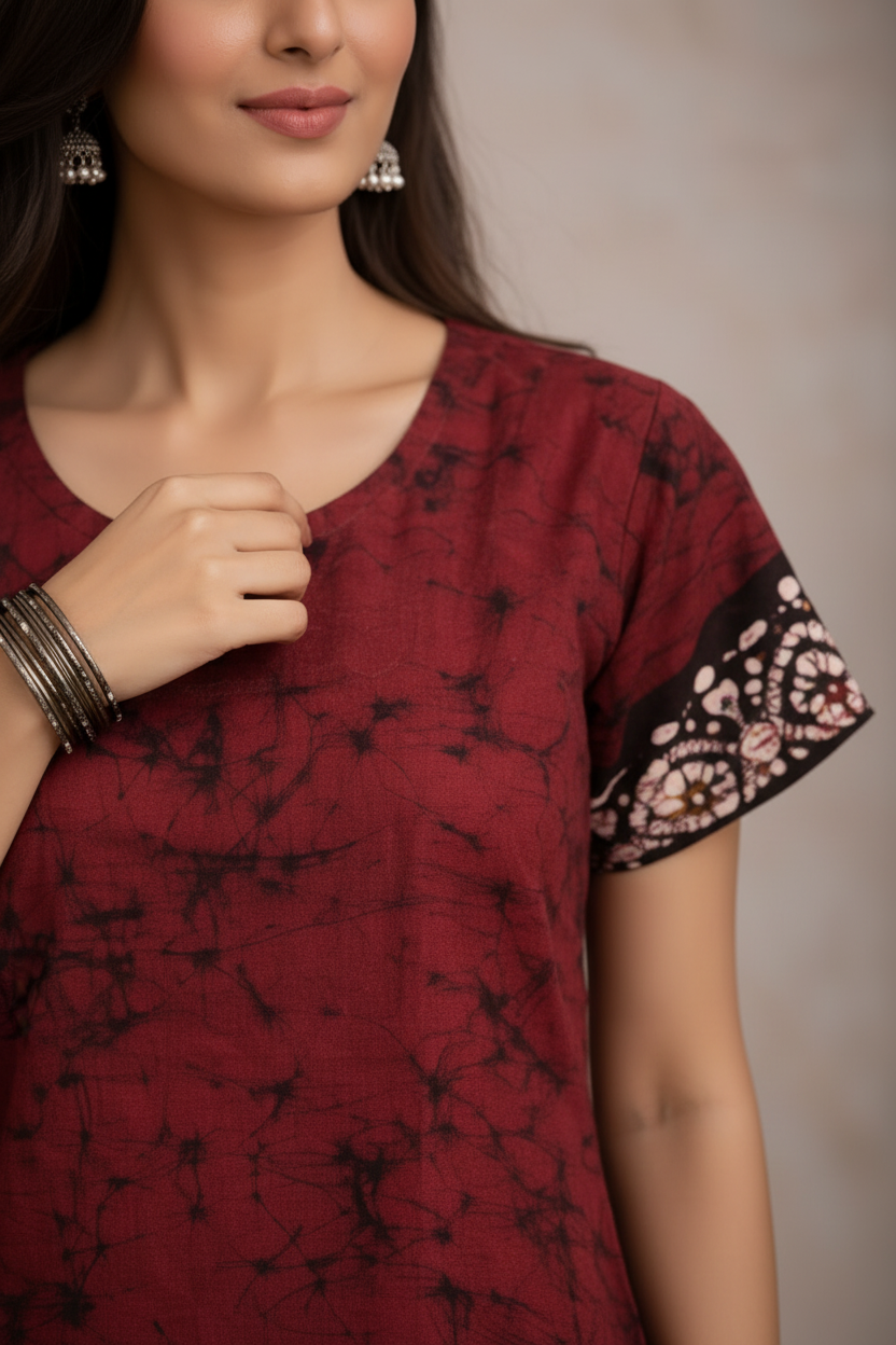 Close-up of tie-dye pattern and decorative trim