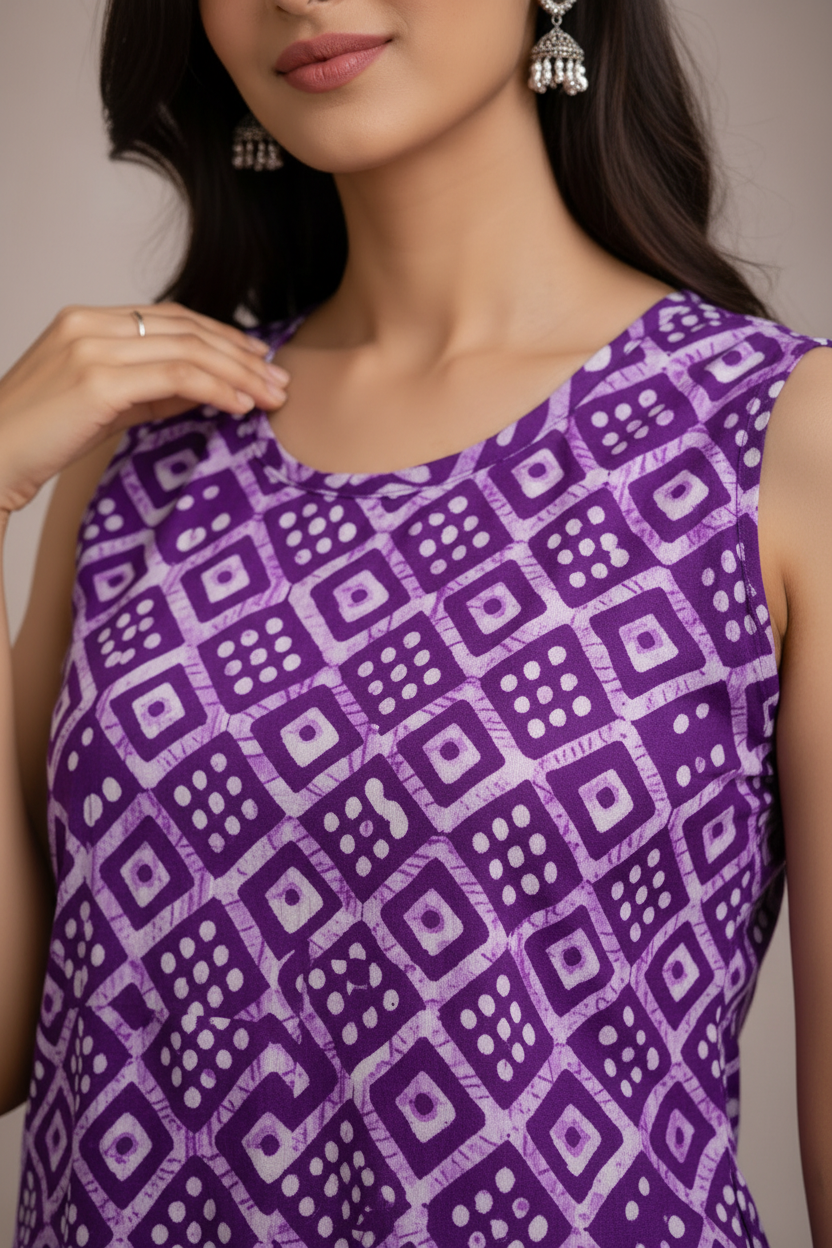 Close-up of top fabric and print detail