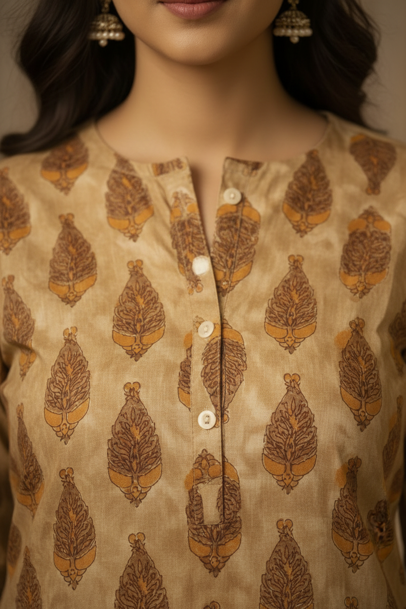 Close-up paisley pattern and neckline