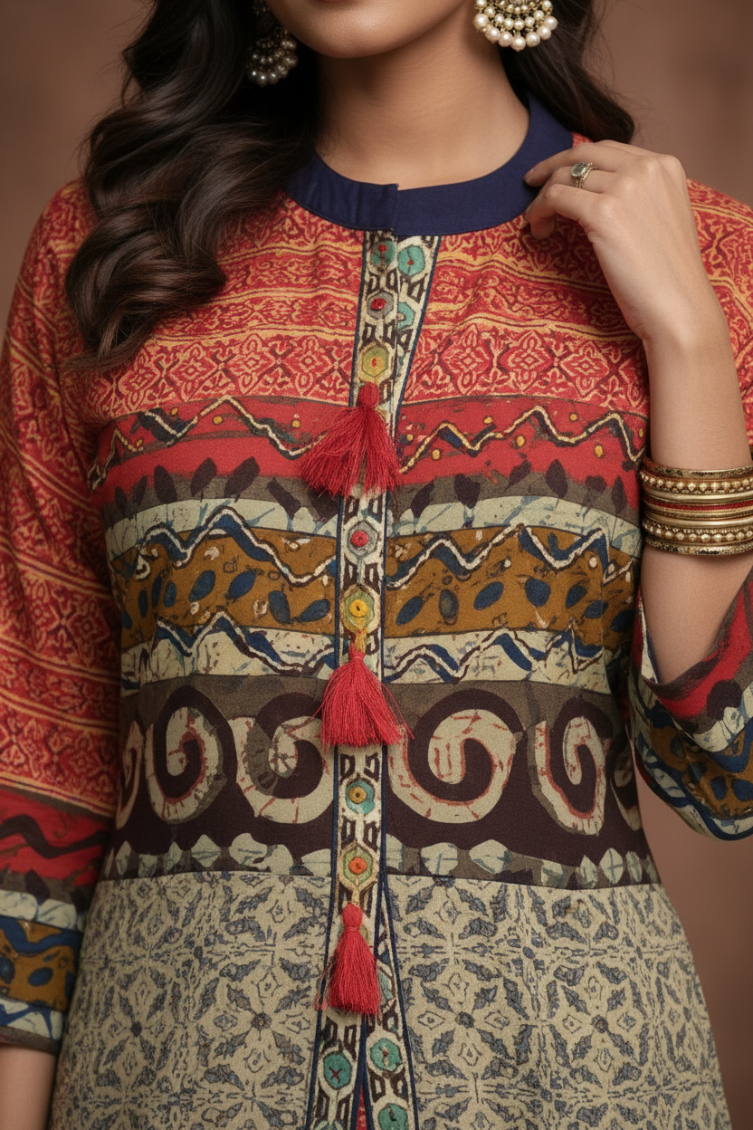 Close-up print and button detail