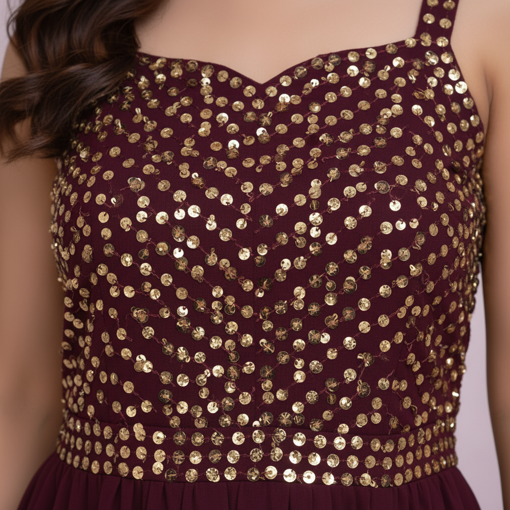 Close-up sequin work detail