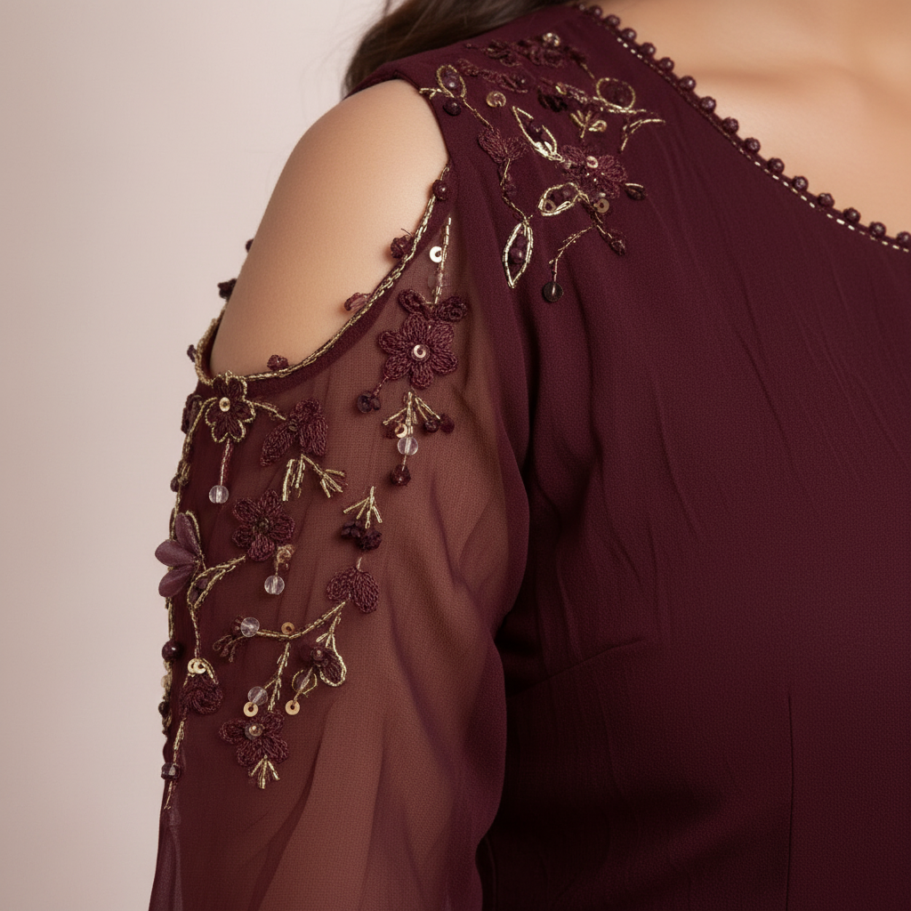 Close-up sleeve and embellishment detail