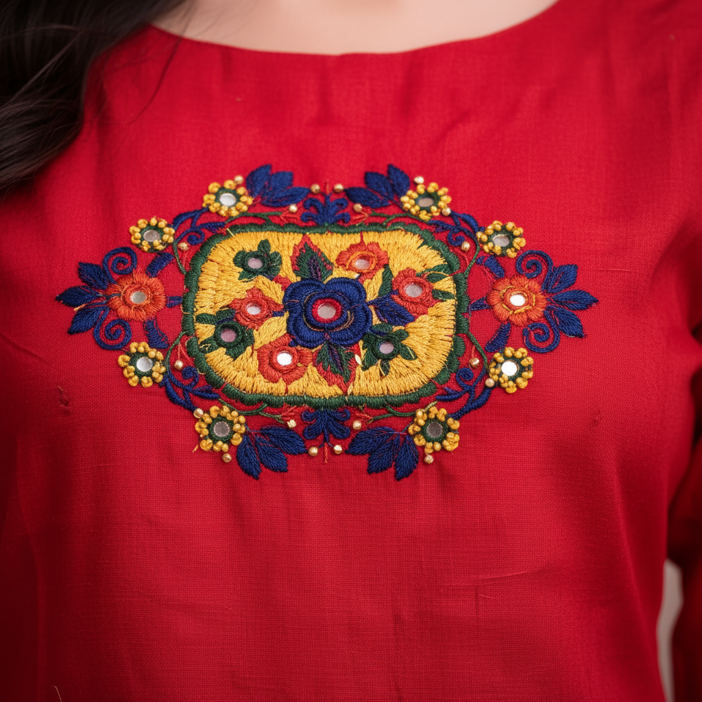 Embroidered motif detail close-up