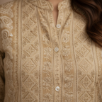Embroidered stripe detail close-up