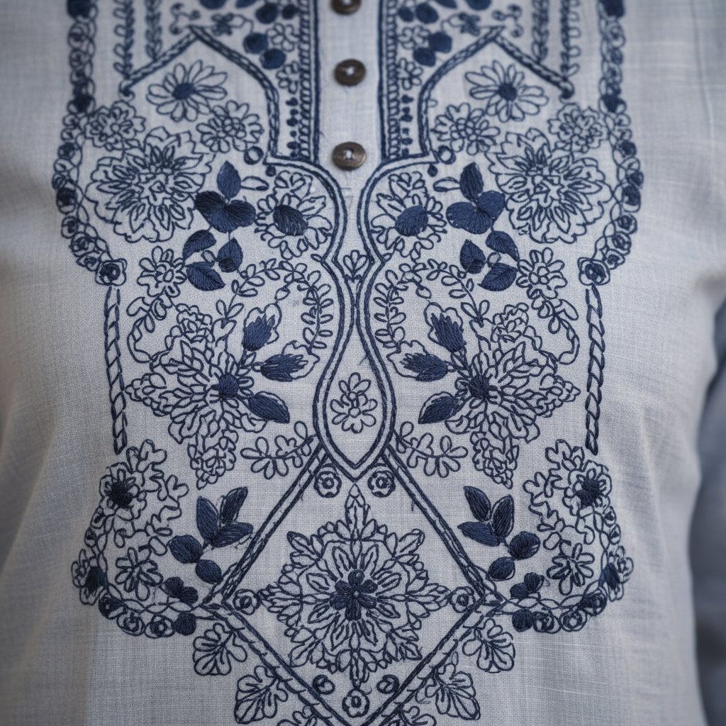 Embroidered yoke detail close-up