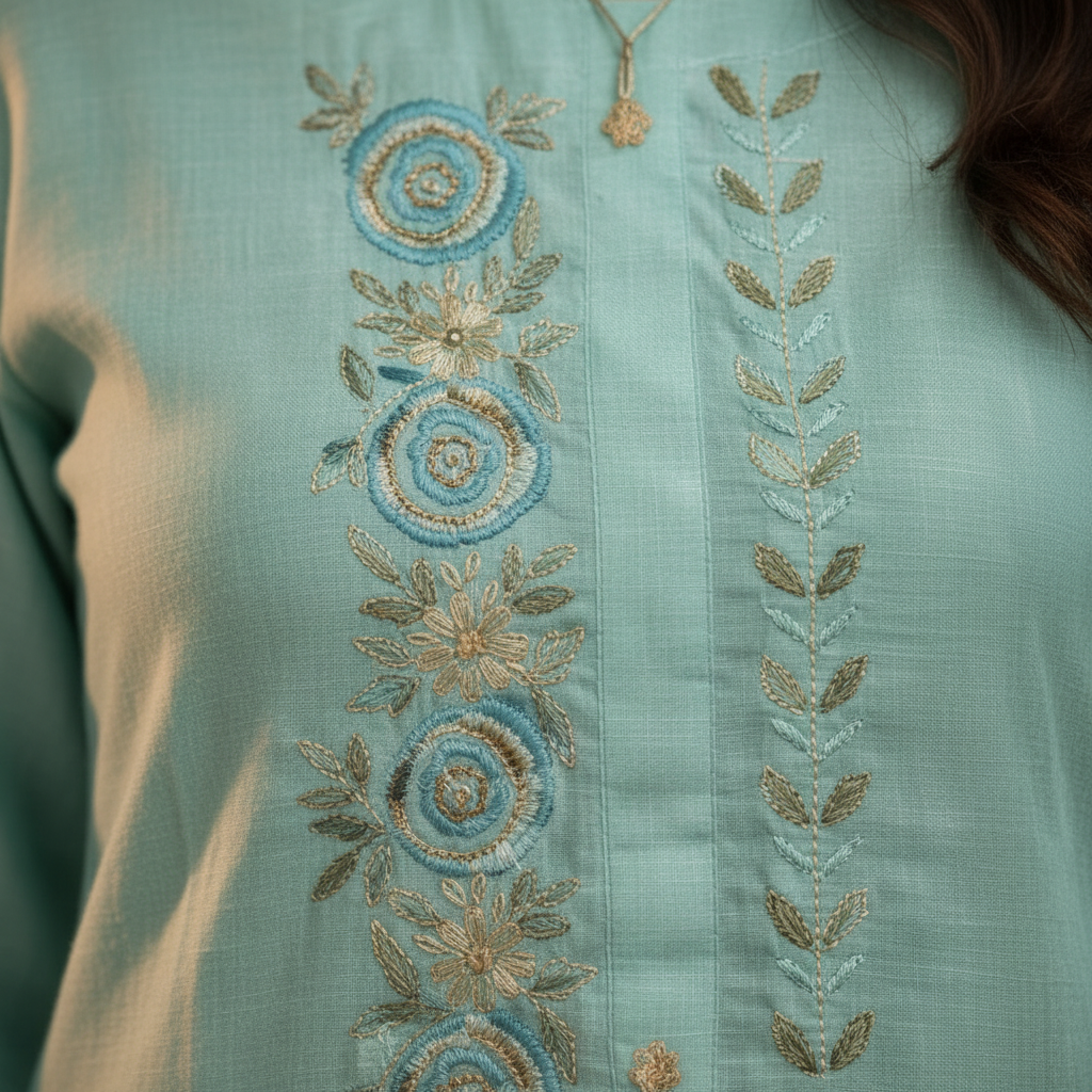 Embroidered yoke detail close-up