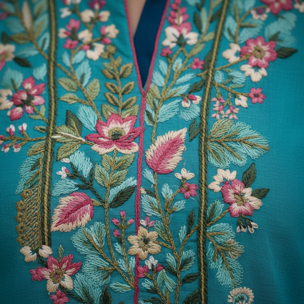 Floral embroidery detail close-up