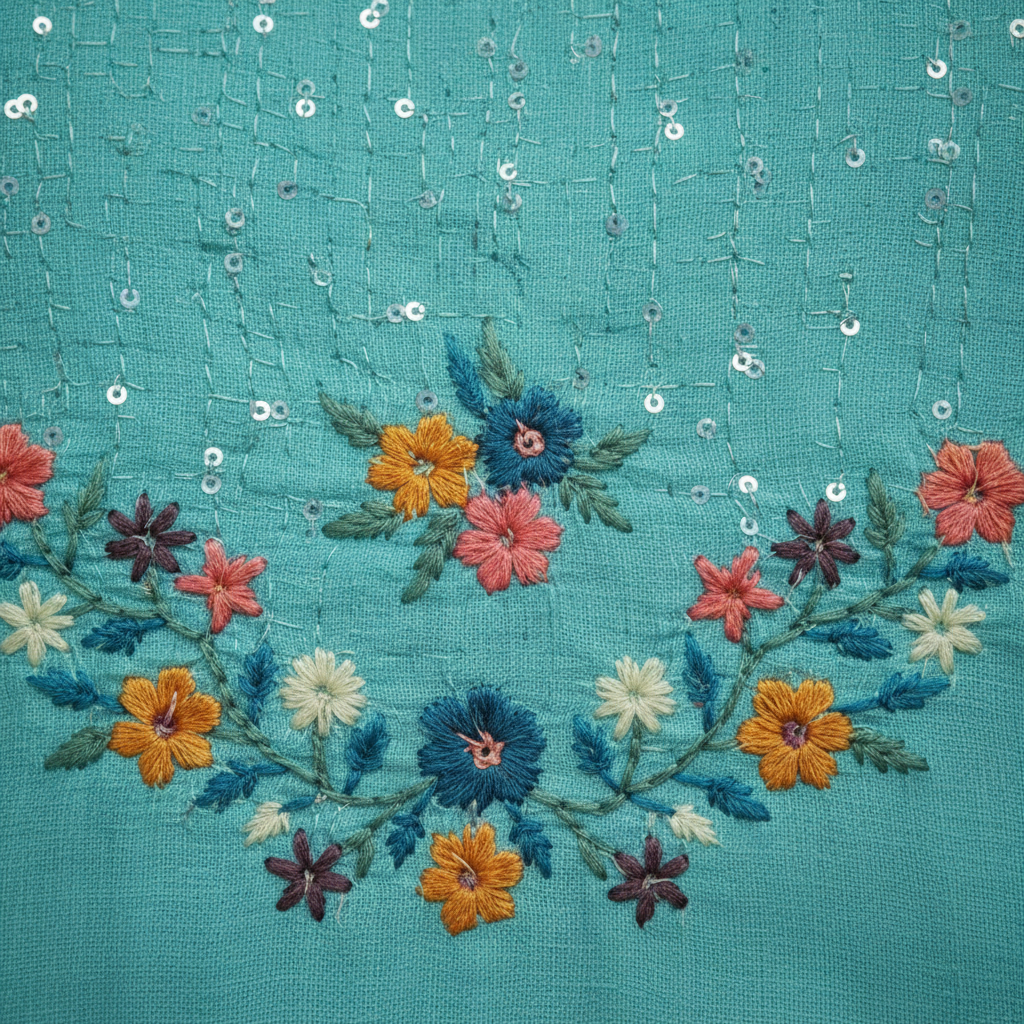 Floral embroidery detail close-up