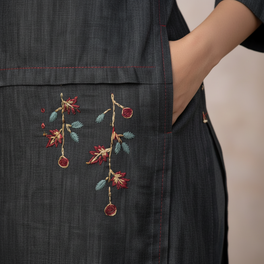 Floral embroidery detail close-up