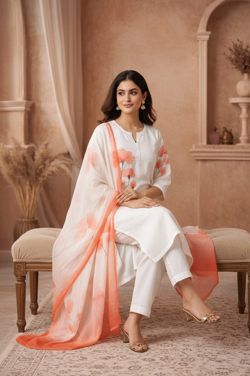 Floral kurti seated pose