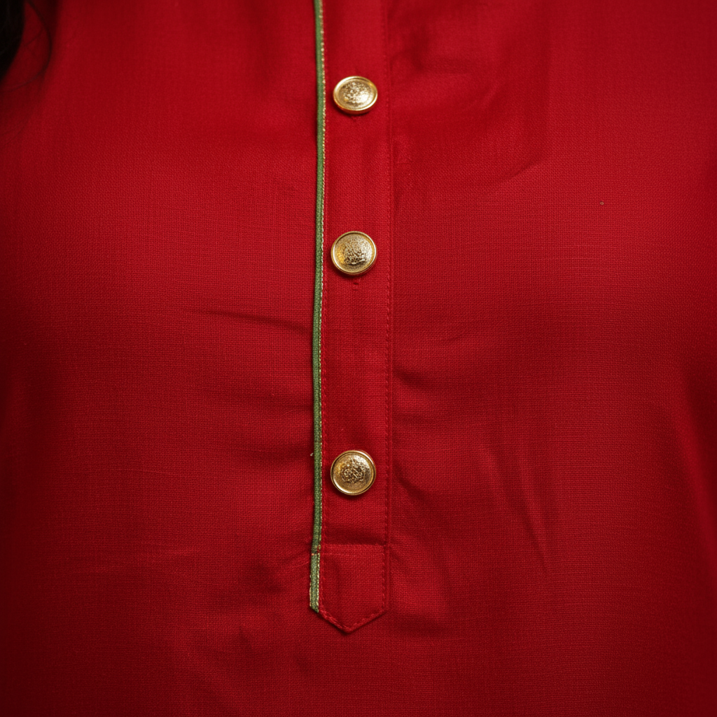 Gold trim and button detail close-up