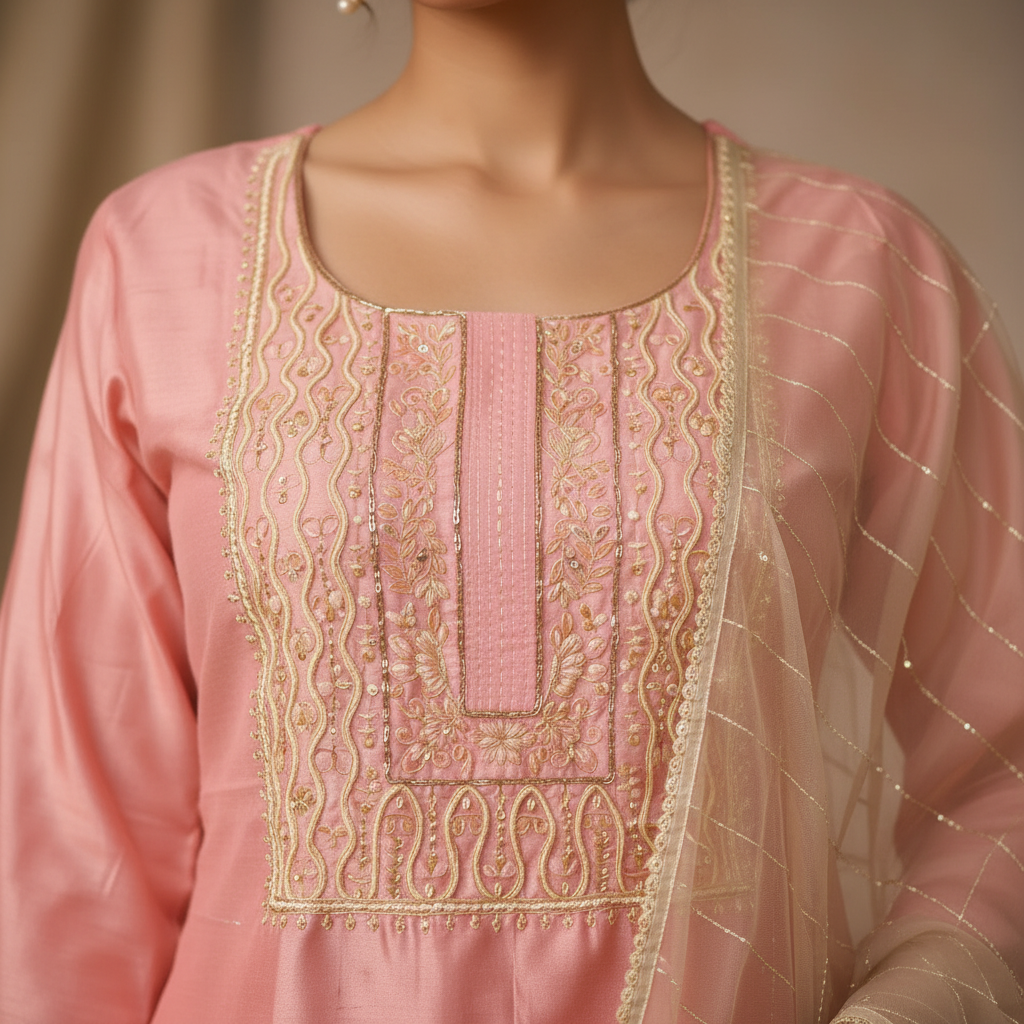 Golden embroidery detail close-up