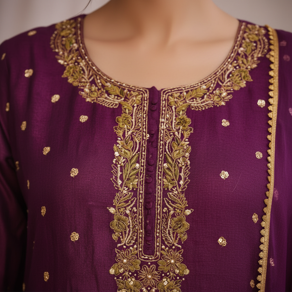 Golden embroidery detail close-up