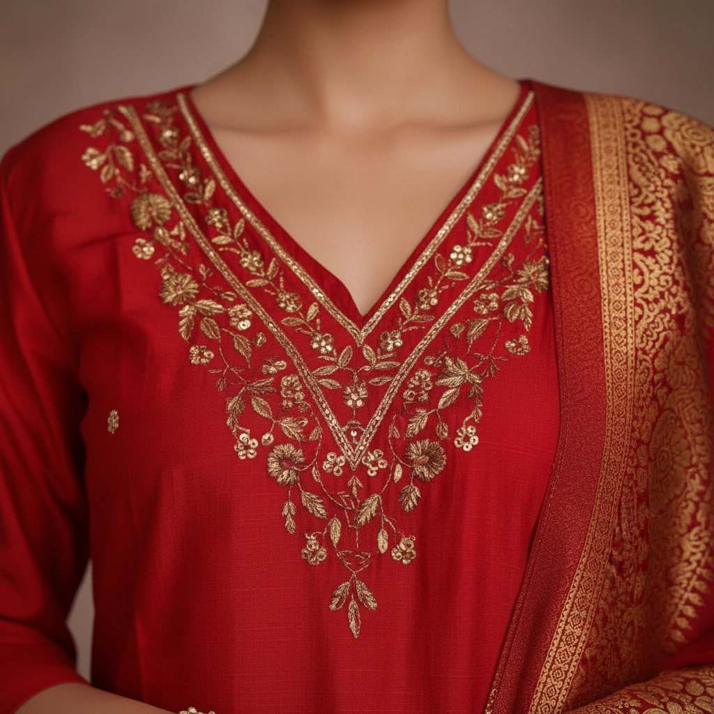 Golden embroidery detail close-up