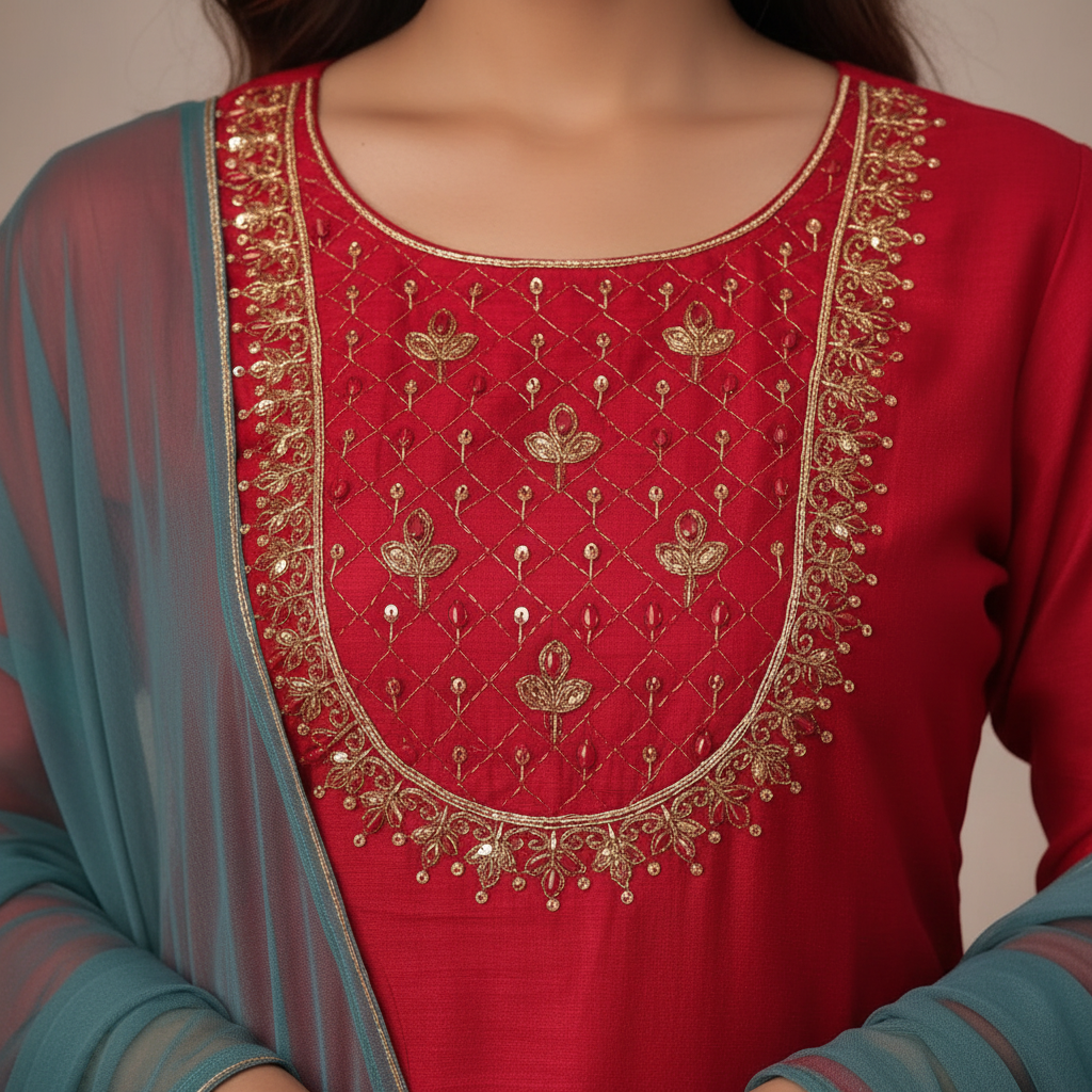 Golden embroidery detail close-up