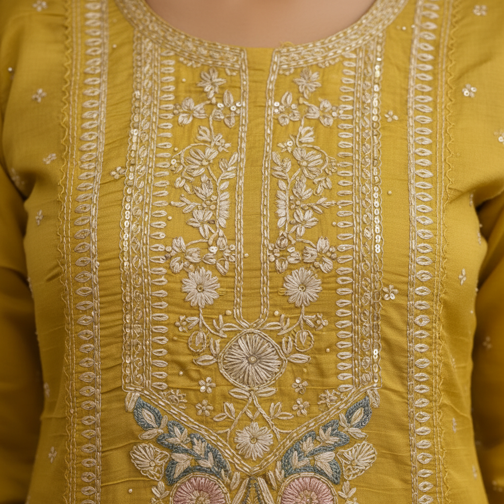 Gota patti embroidery detail close-up