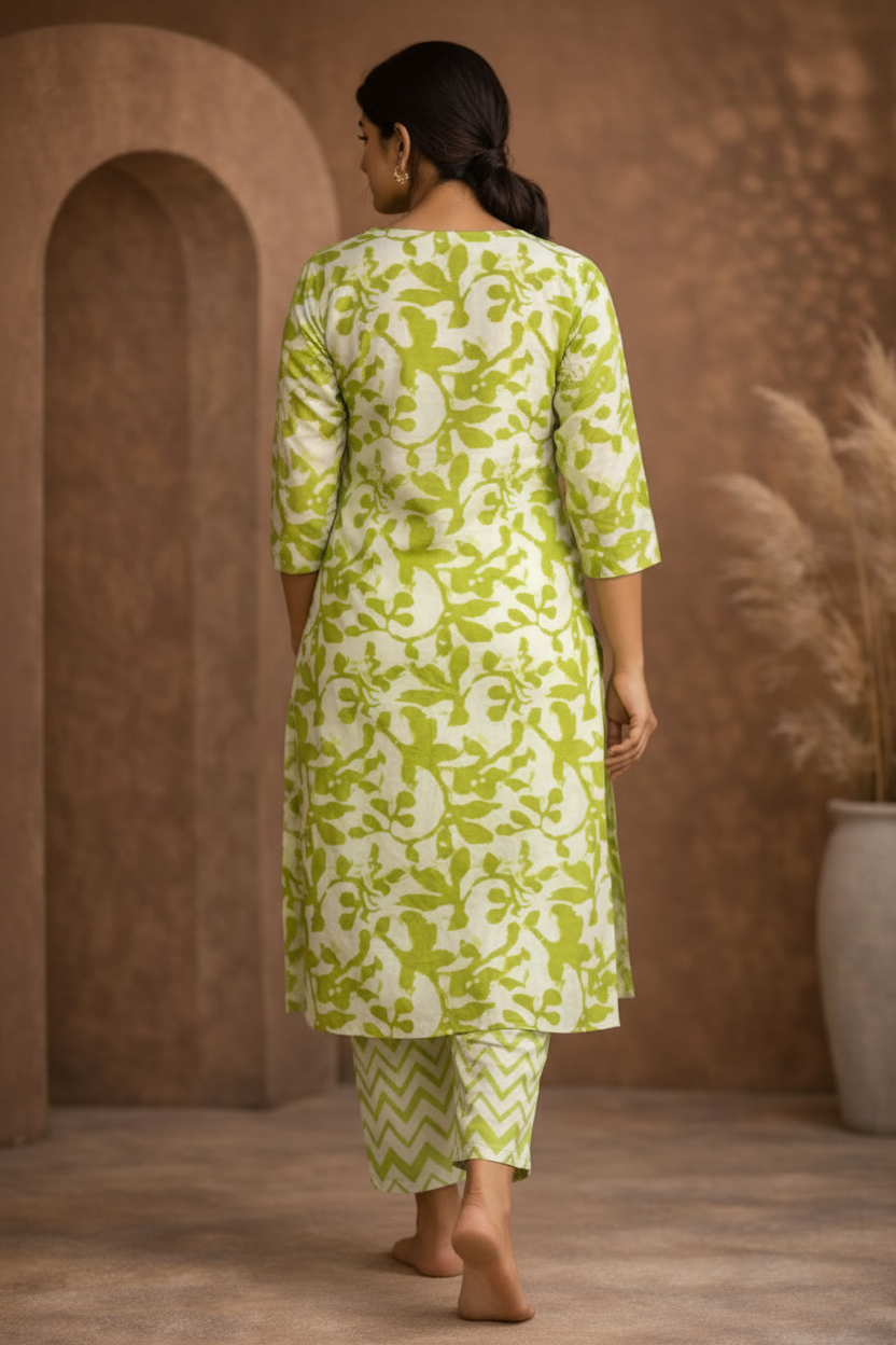 Green floral kurti back view