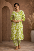 Green floral kurti side pose