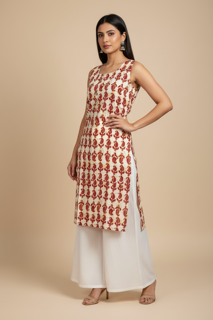 Maroon Block Print with Palazzo
