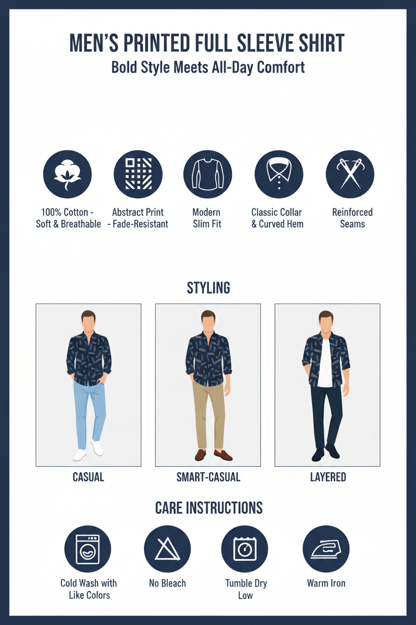 Men's Printed Full Sleeve Shirt Infographic