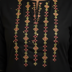 Multicolored embroidery detail close-up