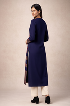 Navy Blue Embroidered Printed Kurti Back View