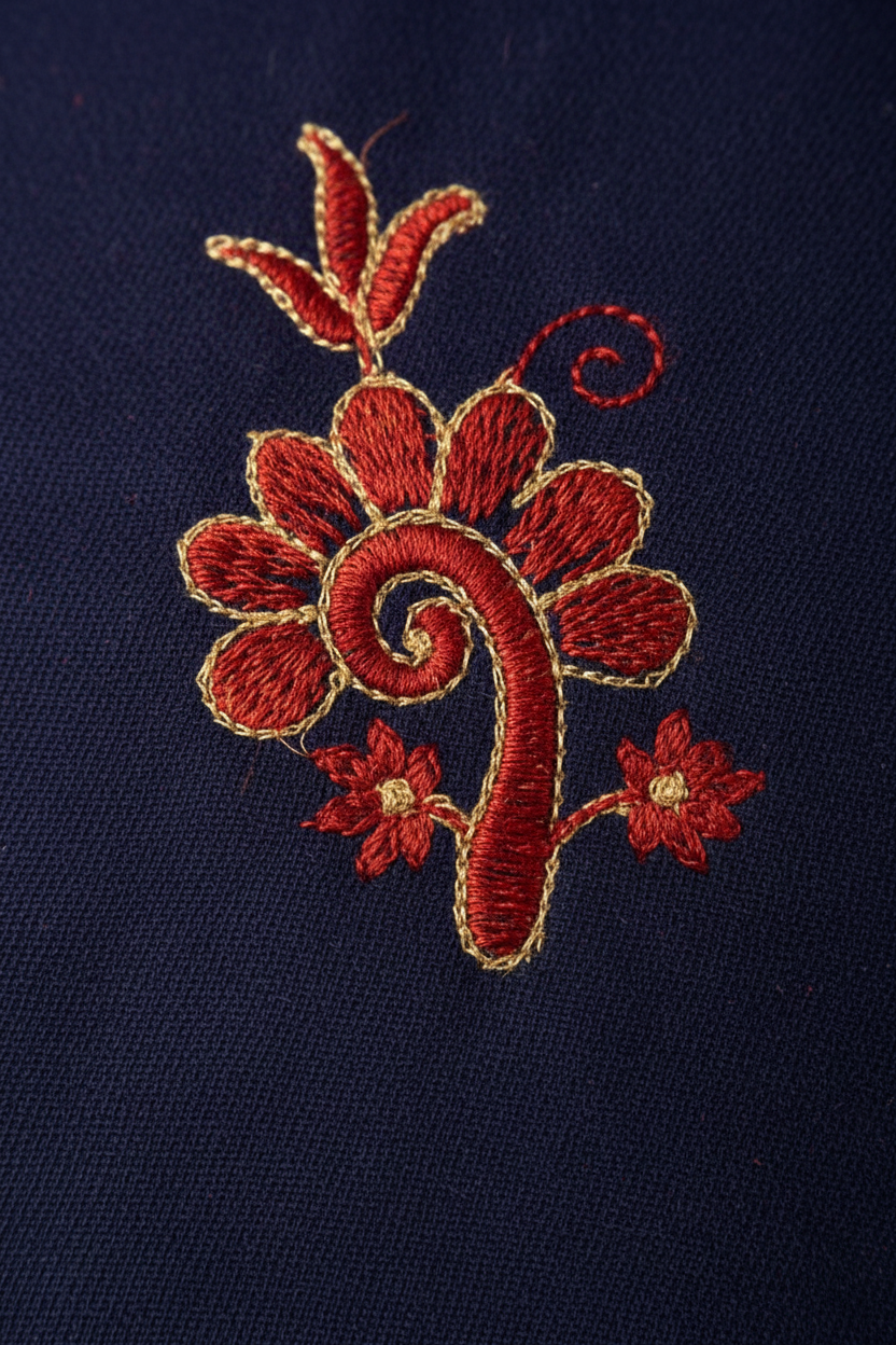 Navy Blue Embroidered Printed Kurti Fabric Detail