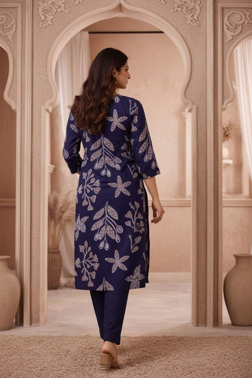 Navy floral kurti back view